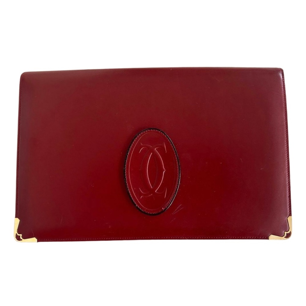 Cartier Burgundy Leather Clutch – Vintage Logo Envelope Bag – Gold